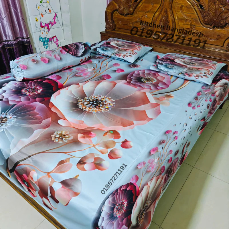 B5 Stylish 3d Bed + Pillow Cover (Premium Quality ১১০০+ গ্রাম DustProof)
